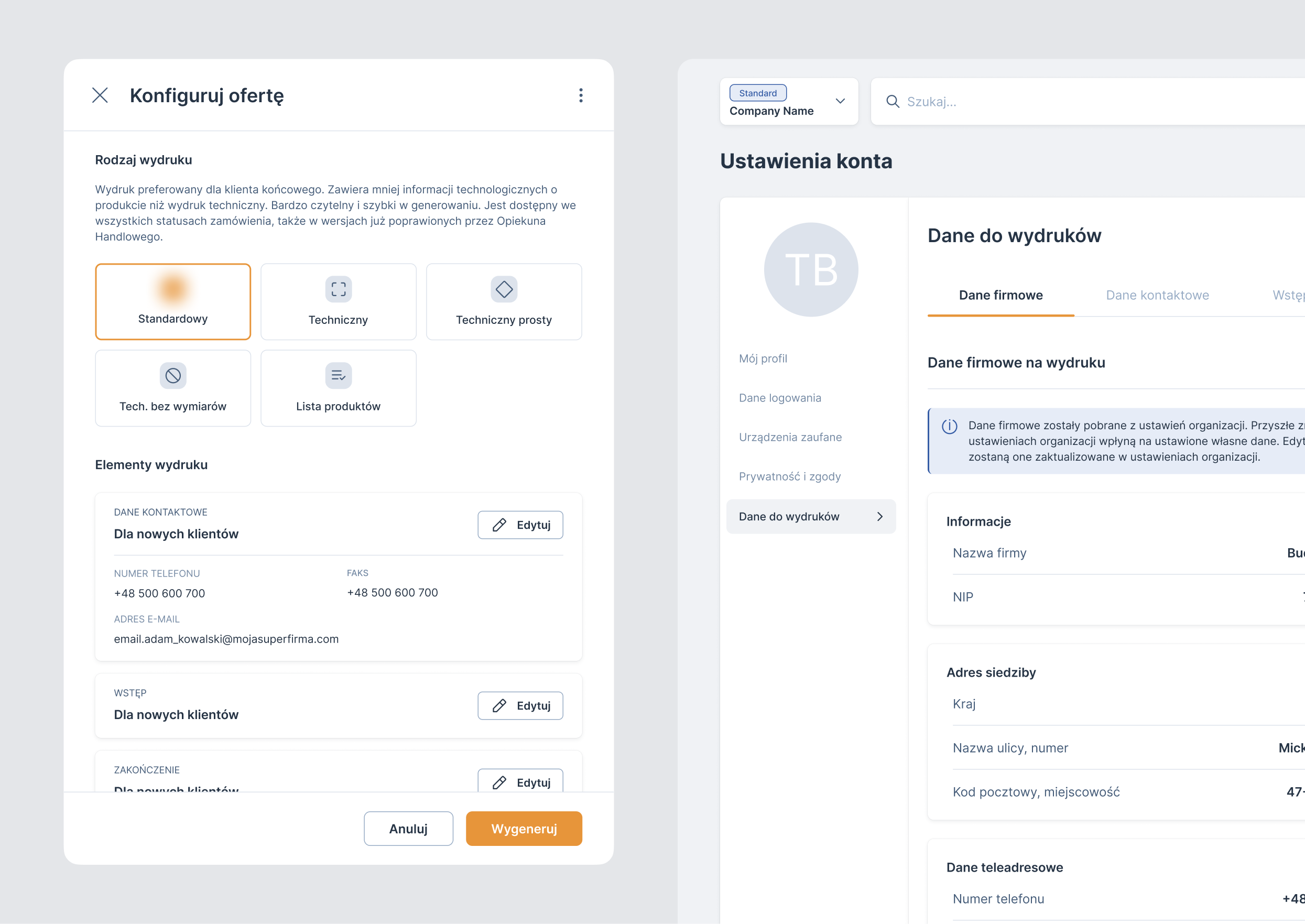 Flow for configuring order printouts