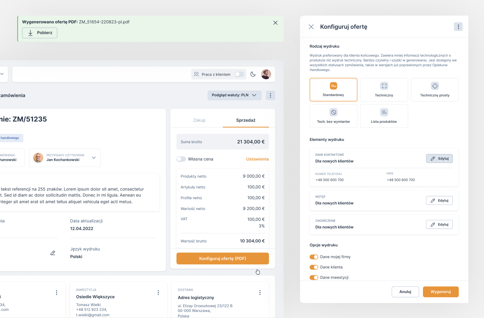 Order print configuration preview