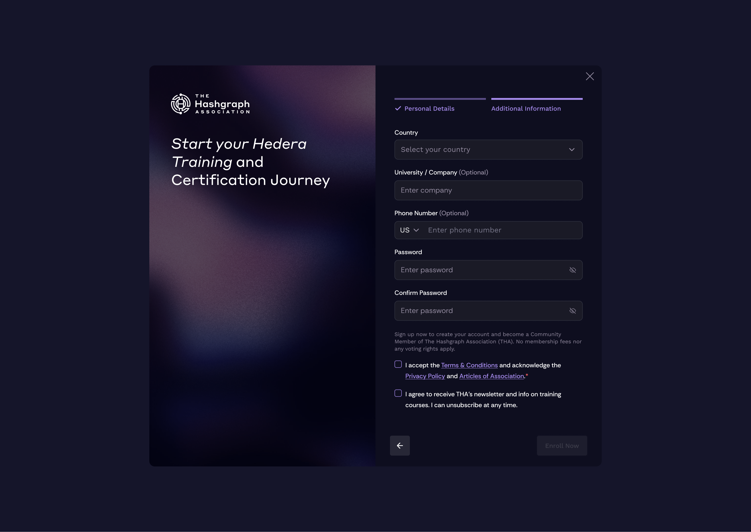 Enrollment process for learner - step 2