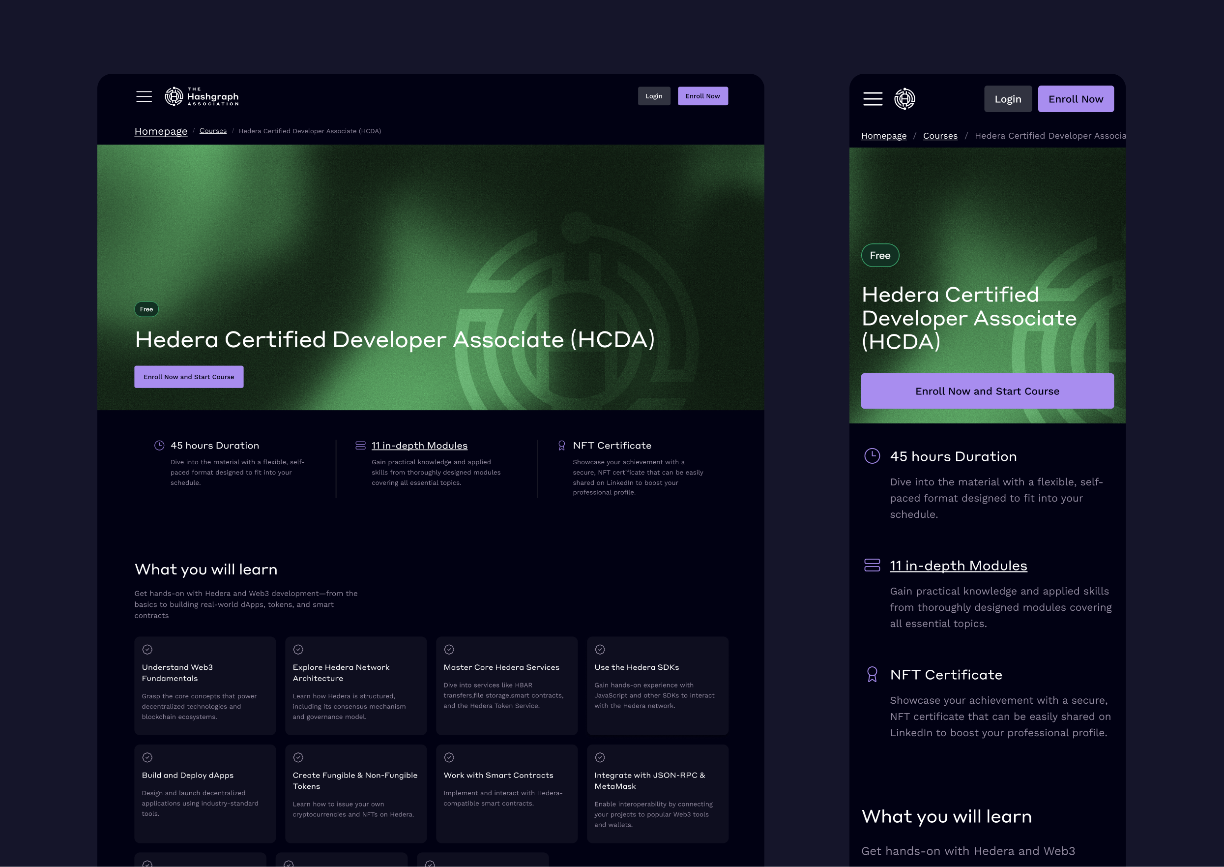 Key LMS course subpage in desktop and mobile views