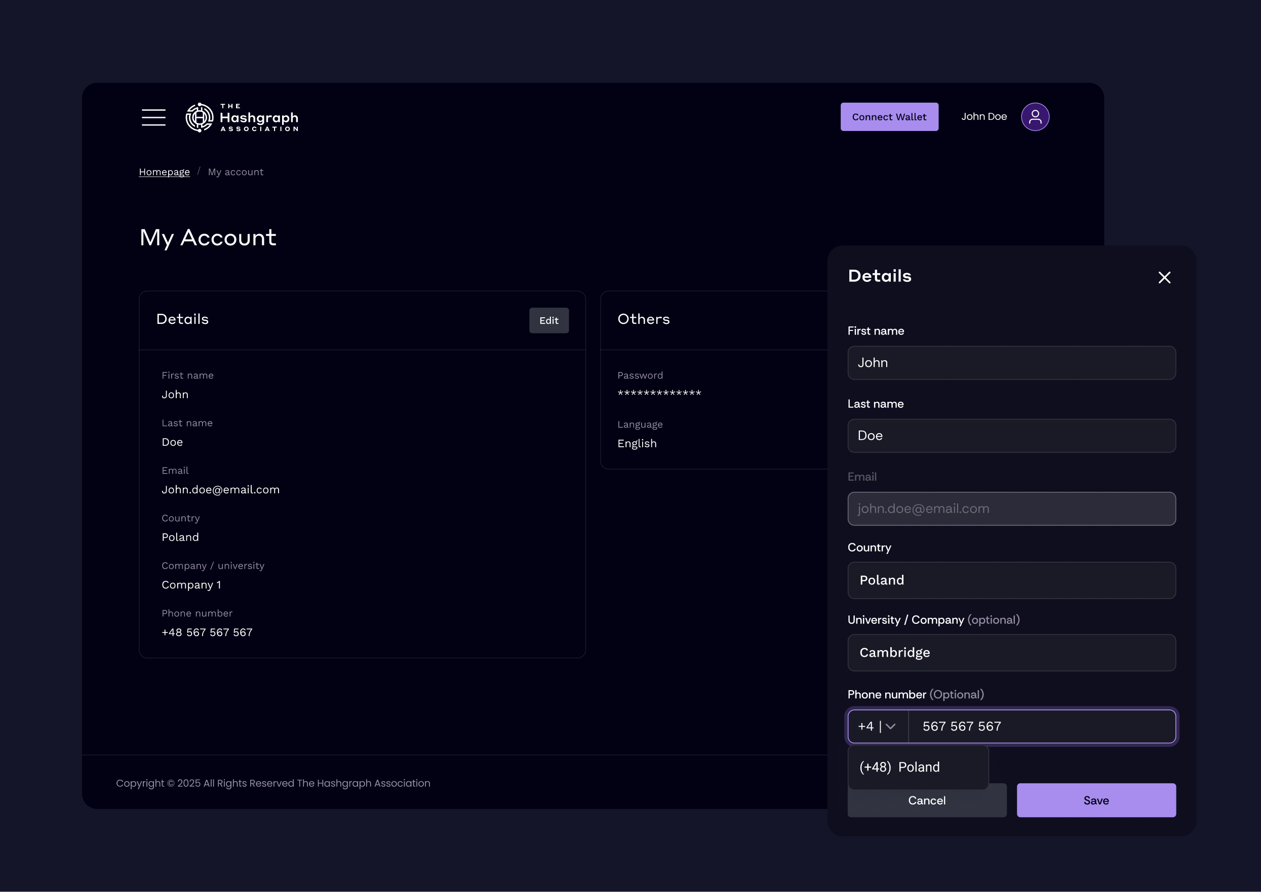 My Account section for editing user data